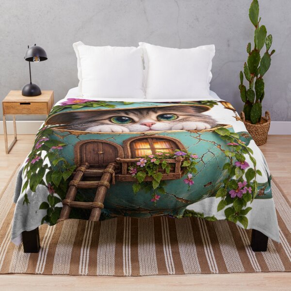 Item preview, The Enchanted Teacup Cottage – Whimsical Cat Fantasy Art designed and sold by GoldenSparkleShop.