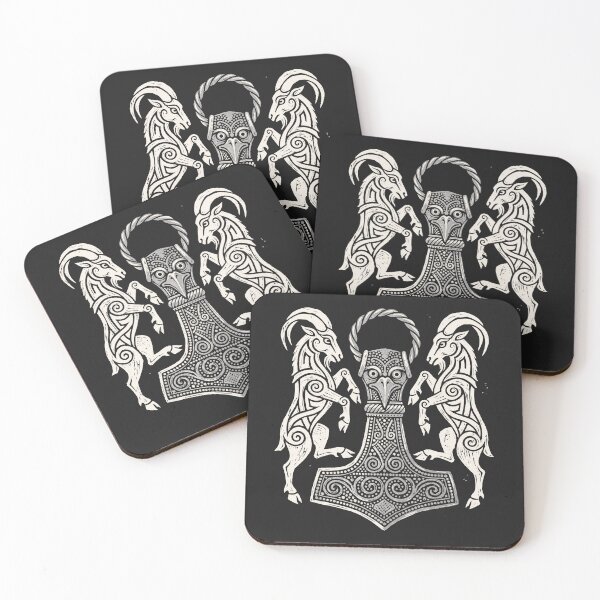 Item preview, Mjolnir Thor's Hammer Pendant with Goats – Viking Linocut designed and sold by Odd World.