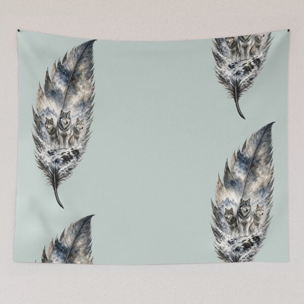 Item preview, Wolf pack in an artistic bird feather designed and sold by design-rebell.