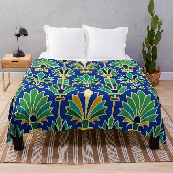 Item preview, Art Deco Blue and Gold Floral Textile Pattern designed and sold by Sybille-Yates.