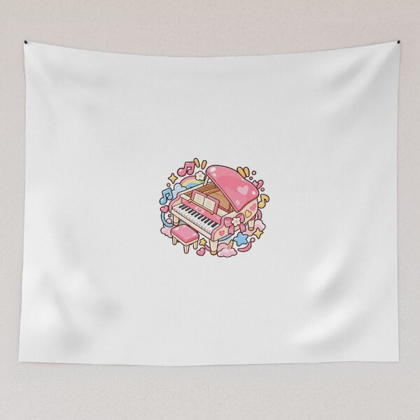 Item preview, Kawaii Pink Grand Piano with Hearts and Musical Notes Pastel Art designed and sold by mumeaw.