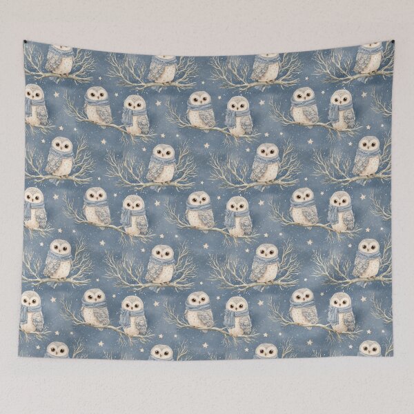 Item preview, Cute Winter Owls Snowy Night Watercolor Art designed and sold by NicolasGlowArt.