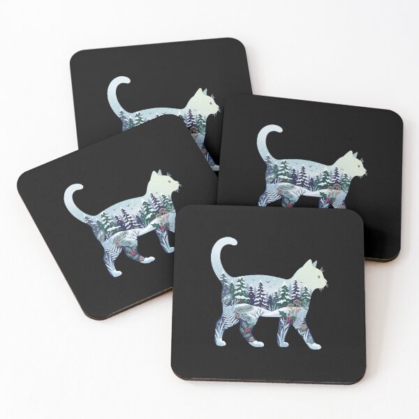 Item preview, Winter Forest Cat Silhouette Snowy Trees designed and sold by dudelinart.
