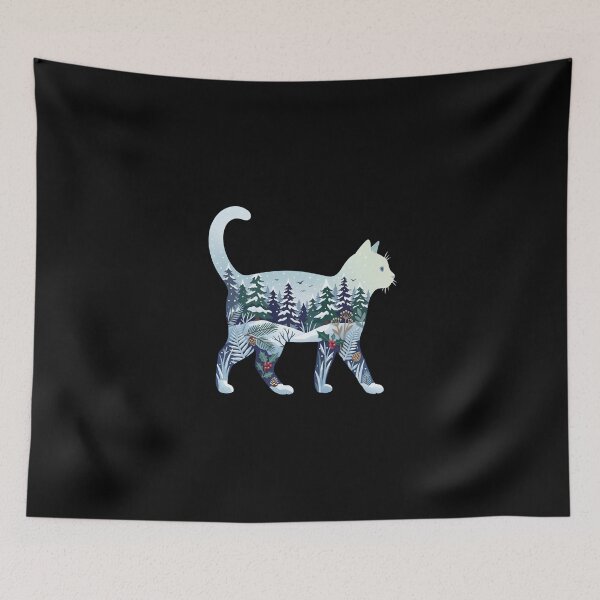 Item preview, Winter Forest Cat Silhouette Snowy Trees designed and sold by dudelinart.