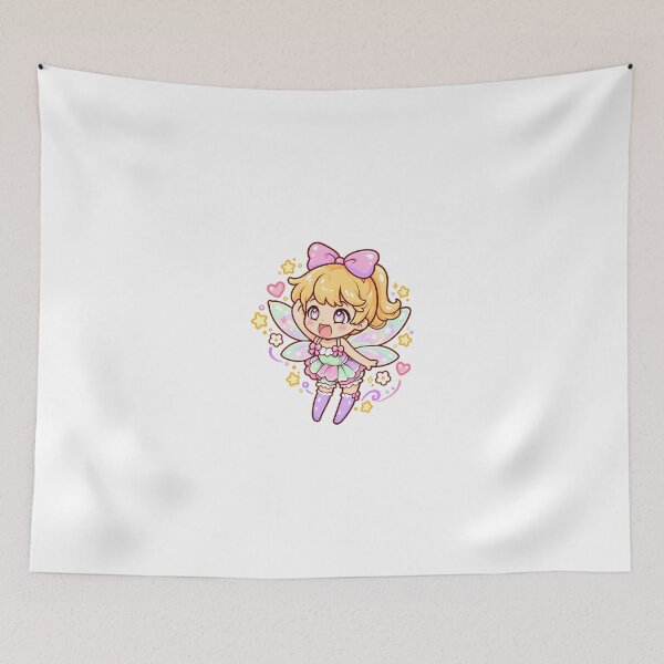Item preview, Cute Pastel Chibi Fairy Girl with Rainbow Wings and Pink Bow Kawaii Art designed and sold by mumeaw.