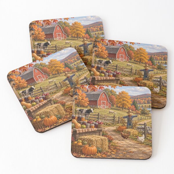 Item preview, Autumn Harvest Farm Stand – Cozy Fall Countryside with Red Barn & Pumpkins designed and sold by Alaa-love-art.