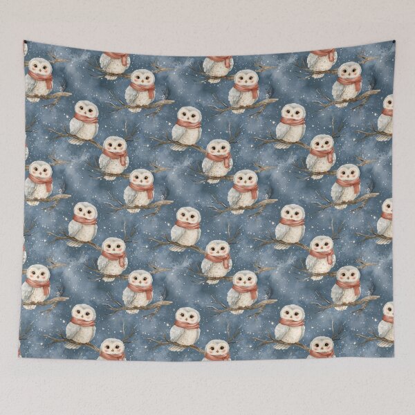 Item preview, Cozy Watercolor Snowy Owl Winter Scarf Pattern designed and sold by NicolasGlowArt.
