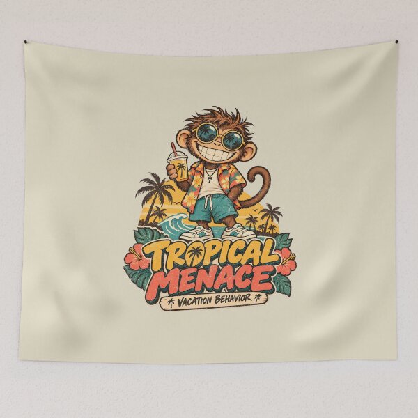 Item preview, Tropical Menace – Funny Vacation Monkey designed and sold by AwesomeBeyondLimits.
