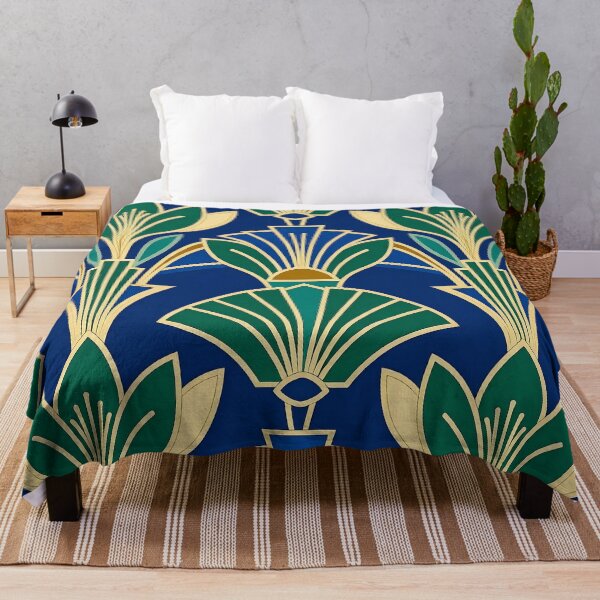 Item preview, Art Deco Blue and Gold Floral Textile Pattern designed and sold by Sybille-Yates.