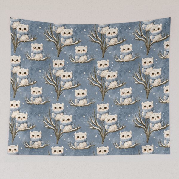 Item preview, Cute Snowy Owls Winter Wonderland Watercolor Art designed and sold by NicolasGlowArt.