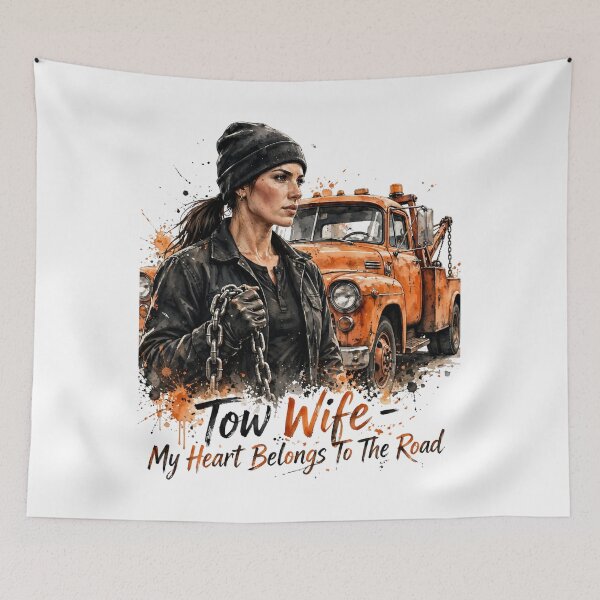 Item preview, Tow Wife My Heart Belongs To The Road Vintage Orange Tow Truck Chain Art designed and sold by Tow Life Co.