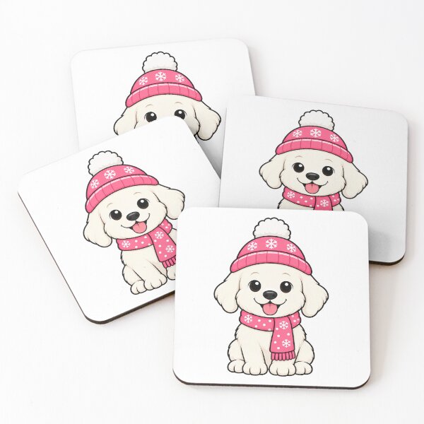 Item preview, Cute White Puppy in Pink Winter Hat and Scarf designed and sold by Vayro cartoons.