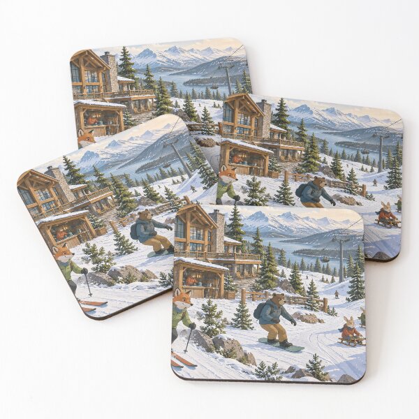 Item preview, Woodland Animals Ski Resort – Cozy Winter Mountain Lodge with Fox, Bear & Bunnies designed and sold by Alaa-love-art.