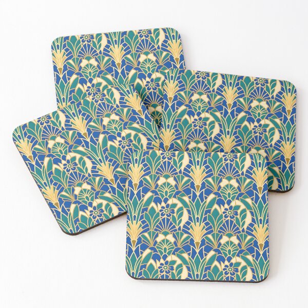 Item preview, Art Deco Blue and Gold Floral Textile Pattern designed and sold by Sybille-Yates.