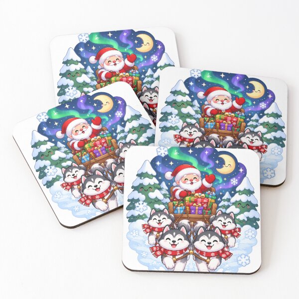 Item preview, Cute Kawaii Husky Sled Christmas Night designed and sold by porchswings.