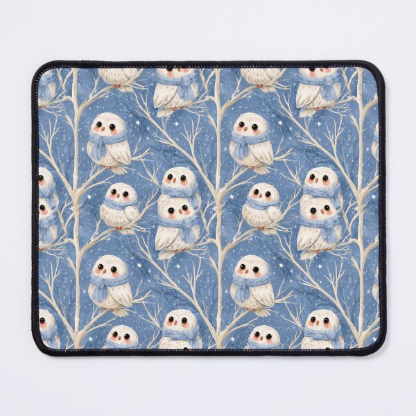 Item preview, Cute Winter Owls Blue Scarf Snowy Forest designed and sold by NicolasGlowArt.