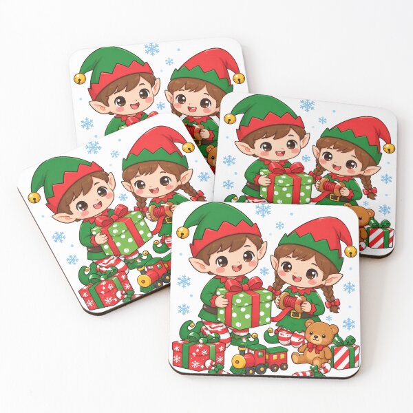 Item preview, Cute Kawaii Christmas Elves Wrapping Gifts designed and sold by porchswings.