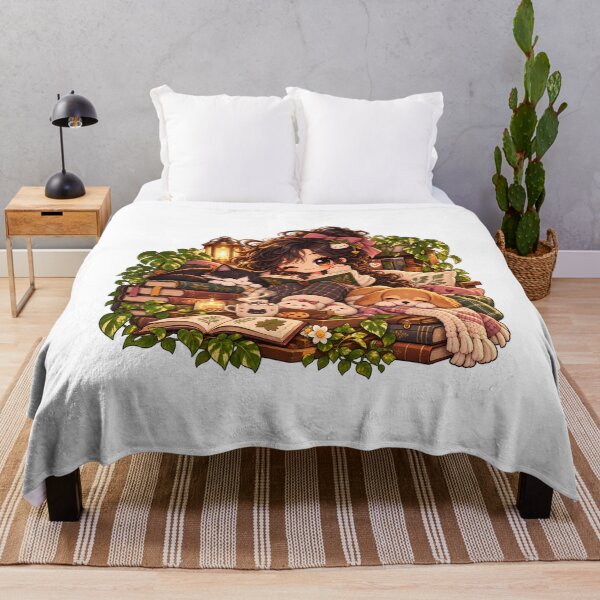 Item preview, Cozy Chibi Girl Reading with Sleepy Pets designed and sold by ChibiLOL.