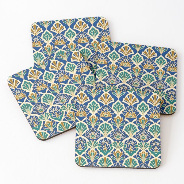 Item preview, Art Deco Blue and Gold Floral Textile Pattern designed and sold by Sybille-Yates.