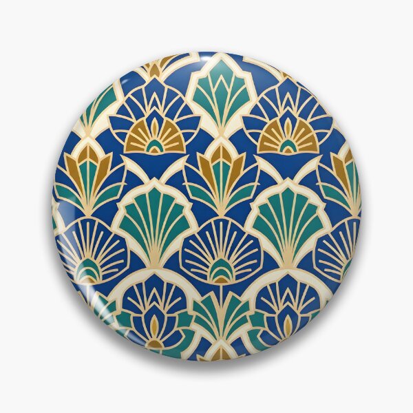 Item preview, Art Deco Blue and Gold Floral Textile Pattern designed and sold by Sybille-Yates.