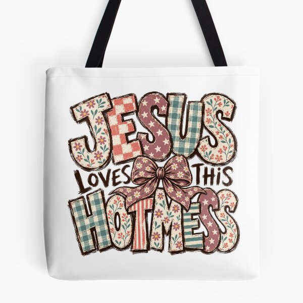 Item preview, Jesus Loves This Hot Mess Coquette Bow Floral Patchwork Vintage designed and sold by PunPals-Art.