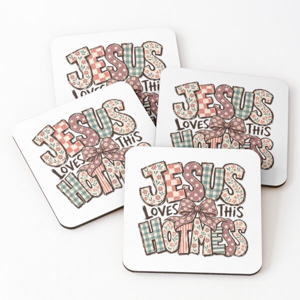 Item preview, Jesus Loves This Hot Mess Coquette Bow Floral Patchwork Vintage designed and sold by PunPals-Art.