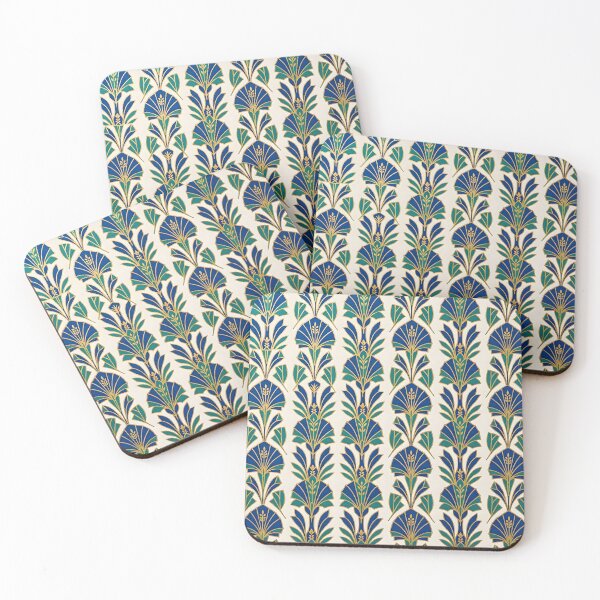 Item preview, Art Deco Blue and Gold Floral Textile Pattern designed and sold by Sybille-Yates.