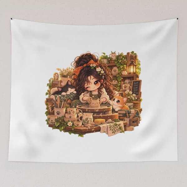 Item preview, Cozy Chibi Potter Girl with Cute Cats designed and sold by ChibiLOL.