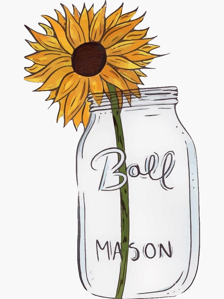 "Mason Jar Sunflower" Sticker by keegantowey Redbubble