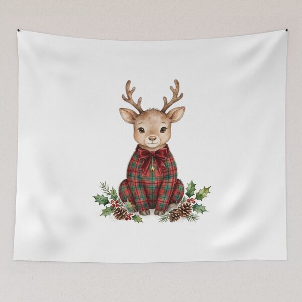 Item preview, Plaid Reindeer Christmas - Reindeer in Tartan Coat with Velvet Bow Watercolor - Cozy Plaid Holiday designed and sold by Foriart.