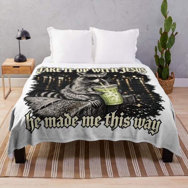 Item preview, Take It Up With Jesus He Made Me This Way Funny Raccoon Graphic designed and sold by PunPals-Art.