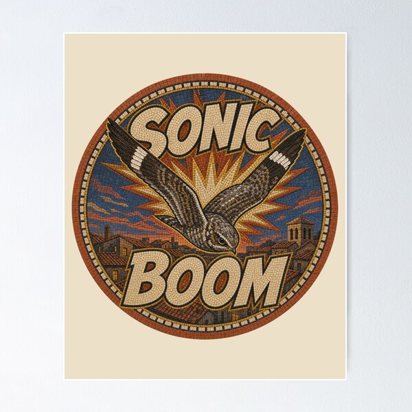Item preview, Common Nighthawk Sonic Boom Roman Mosaic Diving Bird Art designed and sold by shifumart.