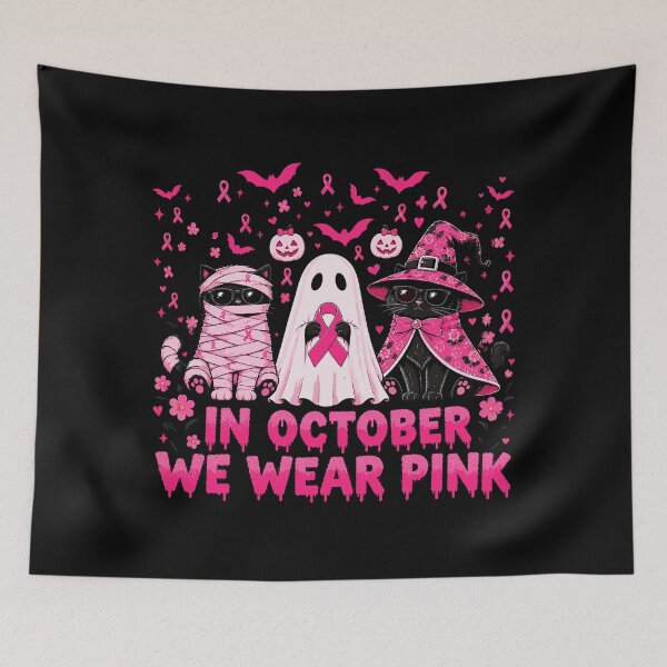 Item preview, In October We Wear Pink Black Cat Ghost Breast Cancer designed and sold by  MOHAMED.