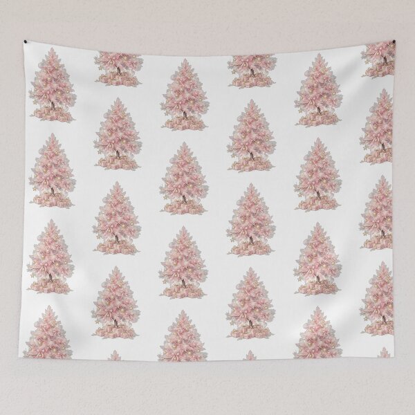 Item preview, Pink Christmas Tree with Pearls Champagne Ornaments and Presents - Watercolor Dreamy Pink Holiday Girly Christmas Gift designed and sold by Foriart.