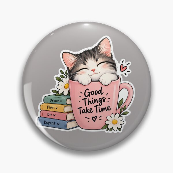 Item preview, Cute Cat Coffee Mug Sticker – Good Things Take Time designed and sold by Ishratparween11.