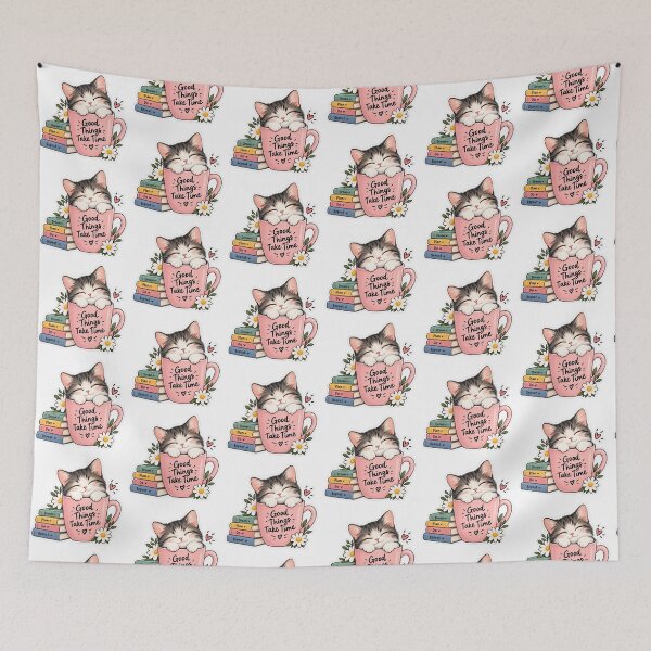 Item preview, Cute Cat Coffee Mug Sticker – Good Things Take Time designed and sold by Ishratparween11.