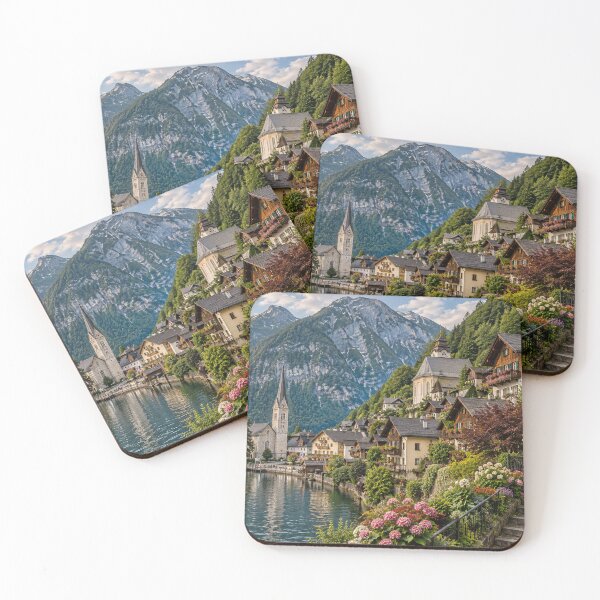 Item preview,  Lakeside Village – Alpine , Flower Stairs & Mountain Lake View designed and sold by Alaa-love-art.