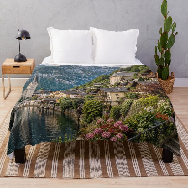 Item preview, Lakeside Village – Alpine , Flower Stairs & Mountain Lake View designed and sold by Alaa-love-art.
