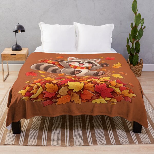Item preview, Raccoon Jumping Into Leaf Pile Cute Autumn Kawaii Fall Thanksgiving Design designed and sold by MagicMakerPh.