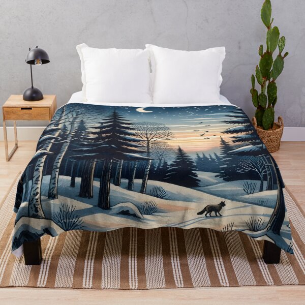 Item preview, Winter Woodland Night Forest with Wolf and Crescent Moon designed and sold by Sybille-Yates.