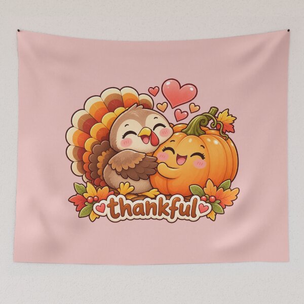 Item preview, Thankful Turkey and Pumpkin Hug Kawaii Thanksgiving Cute Gratitude Design designed and sold by MagicMakerPh.