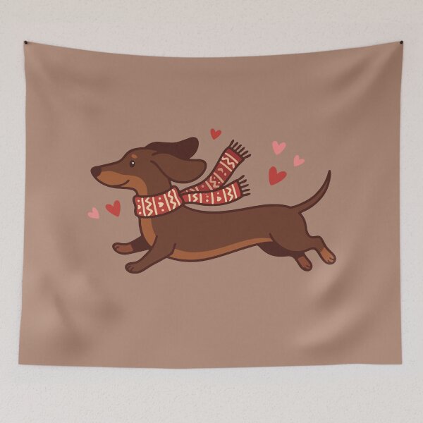 Item preview, Running Dachshund Wearing Red Scarf With Hearts designed and sold by AIG - Andrei Ilie Graphics.