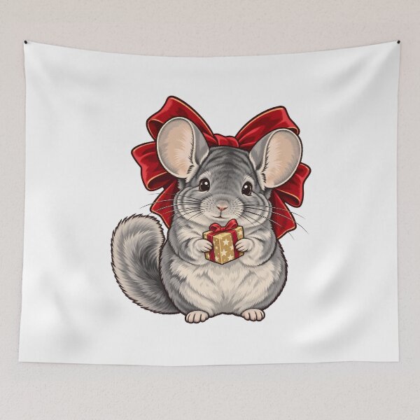 Item preview, Festive Chinchilla With Velvet Gift Bow designed and sold by Philippa Shop.