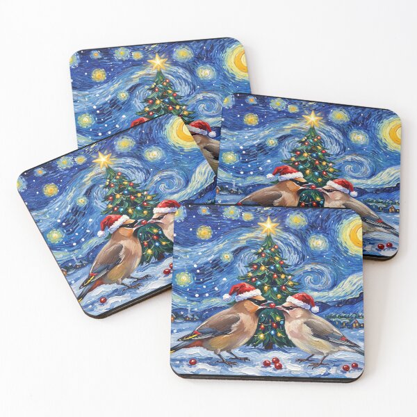 Item preview, Starry Night Cedar Waxwings designed and sold by Tiffany Roy.