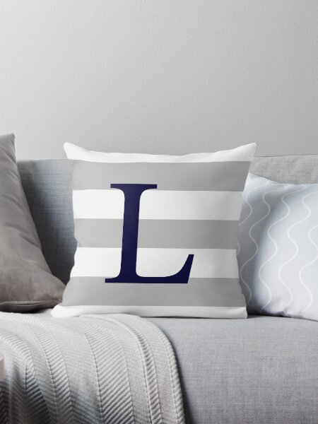 Item preview, Silver Gray Stripes Navy Blue Monogram L designed and sold by rewstudio.