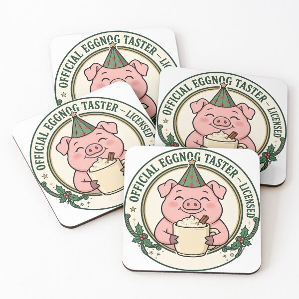 Item preview, Official Eggnog Taster – Pig With Eggnog Mug Funny Christmas Badge designed and sold by CozyCornerDesigns.