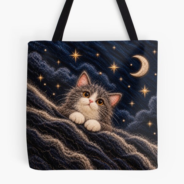 Item preview, Woolly Cosmic Kitten Under a Golden Moon designed and sold by HavuNordicShop.