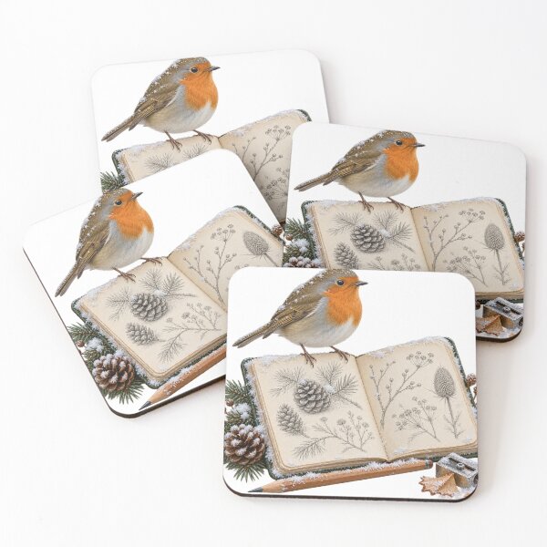 Item preview, Winter Robin and Botanical Sketchbook – Realistic Nature Journal Art designed and sold by Golden Era Studio.