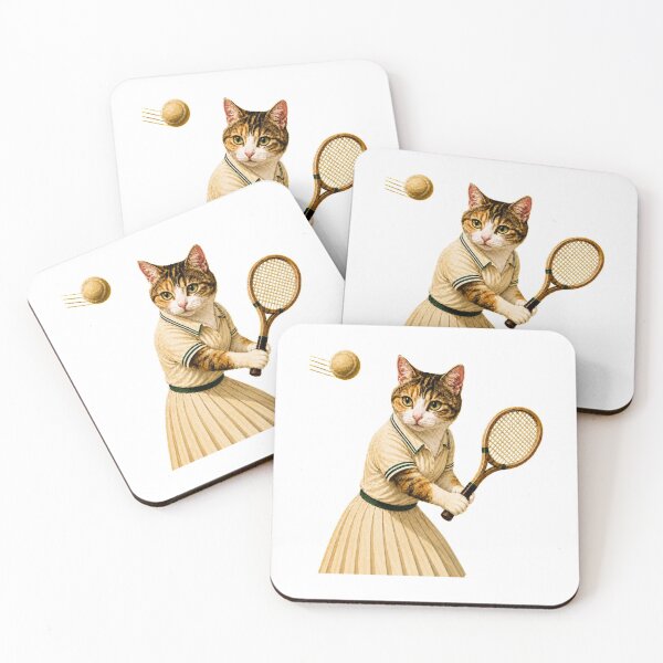 Item preview, Vintage Tennis Cat Ready for Match Point designed and sold by EllieGantDesign.