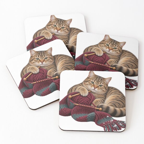 Item preview, Tabby Cat Guarding the Knitting – Realistic Winter Yarn Art designed and sold by Golden Era Studio.